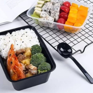 000ml lightweight black plastic food container with snap‑lid – 250 pack.