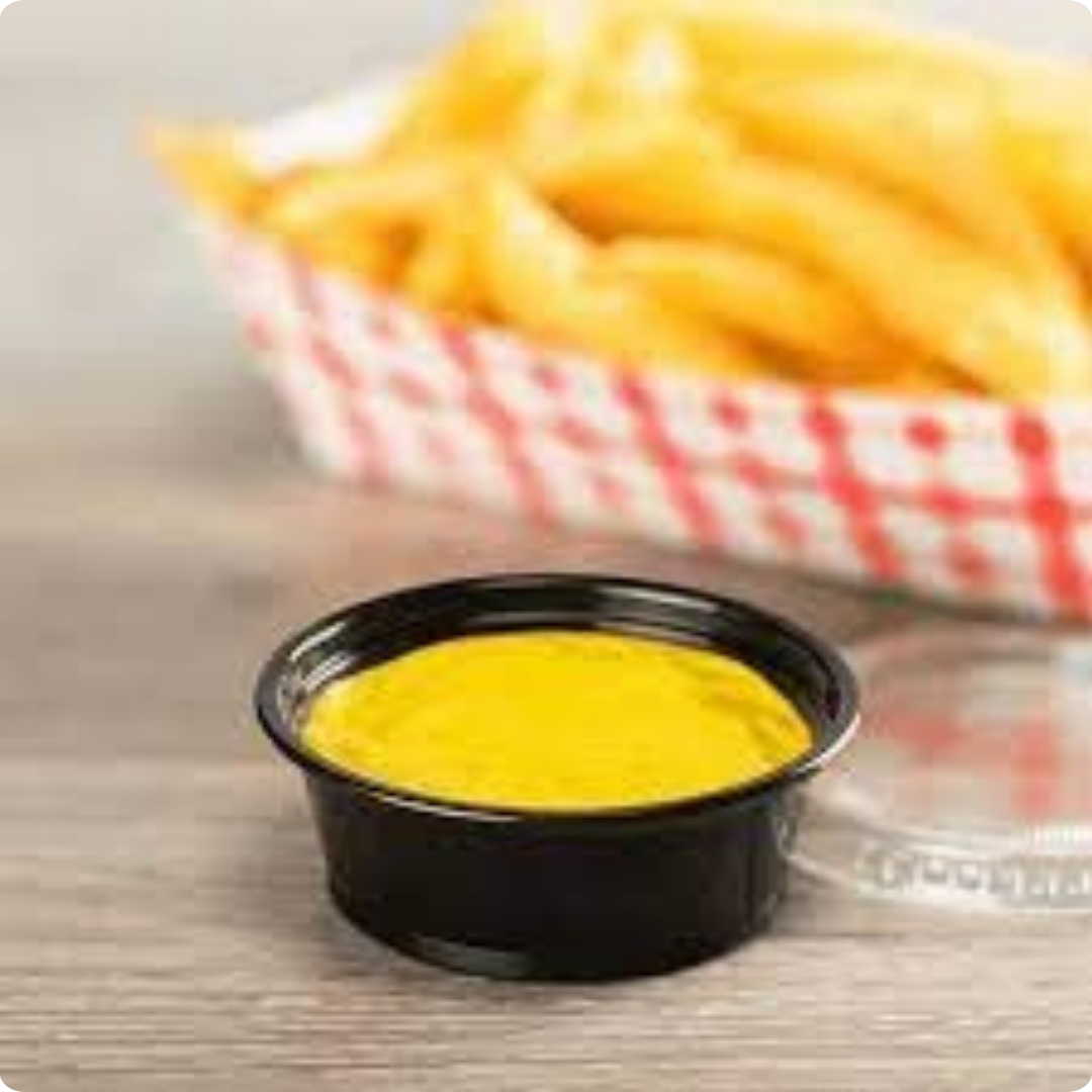 Black 2oz snap‑lid portion cup, lightweight plastic, ideal for takeaway sauces.