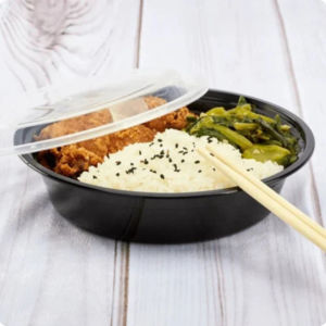 0oz lightweight black round food tub with snap‑lid – 250 pack.