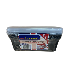 650ml black plastic containers with lids, 5‑pack set, 50 sets total.